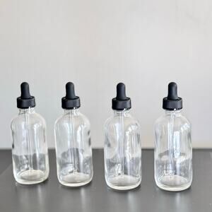 4oz Clear Glass Bottles with Glass Eye Droppers Pack of 4